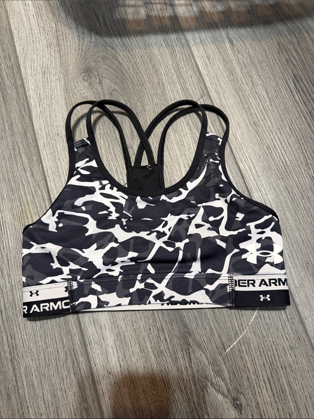 Under Armour Black & White Camo Double-Strap Sports Bra